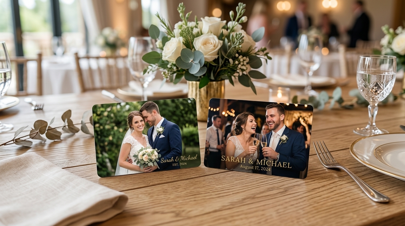 Karten am Gedeck einer Hochzeit